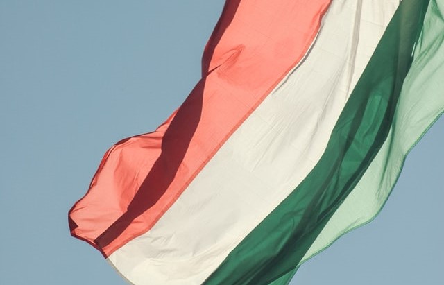 Hungarian flag waving in the wind