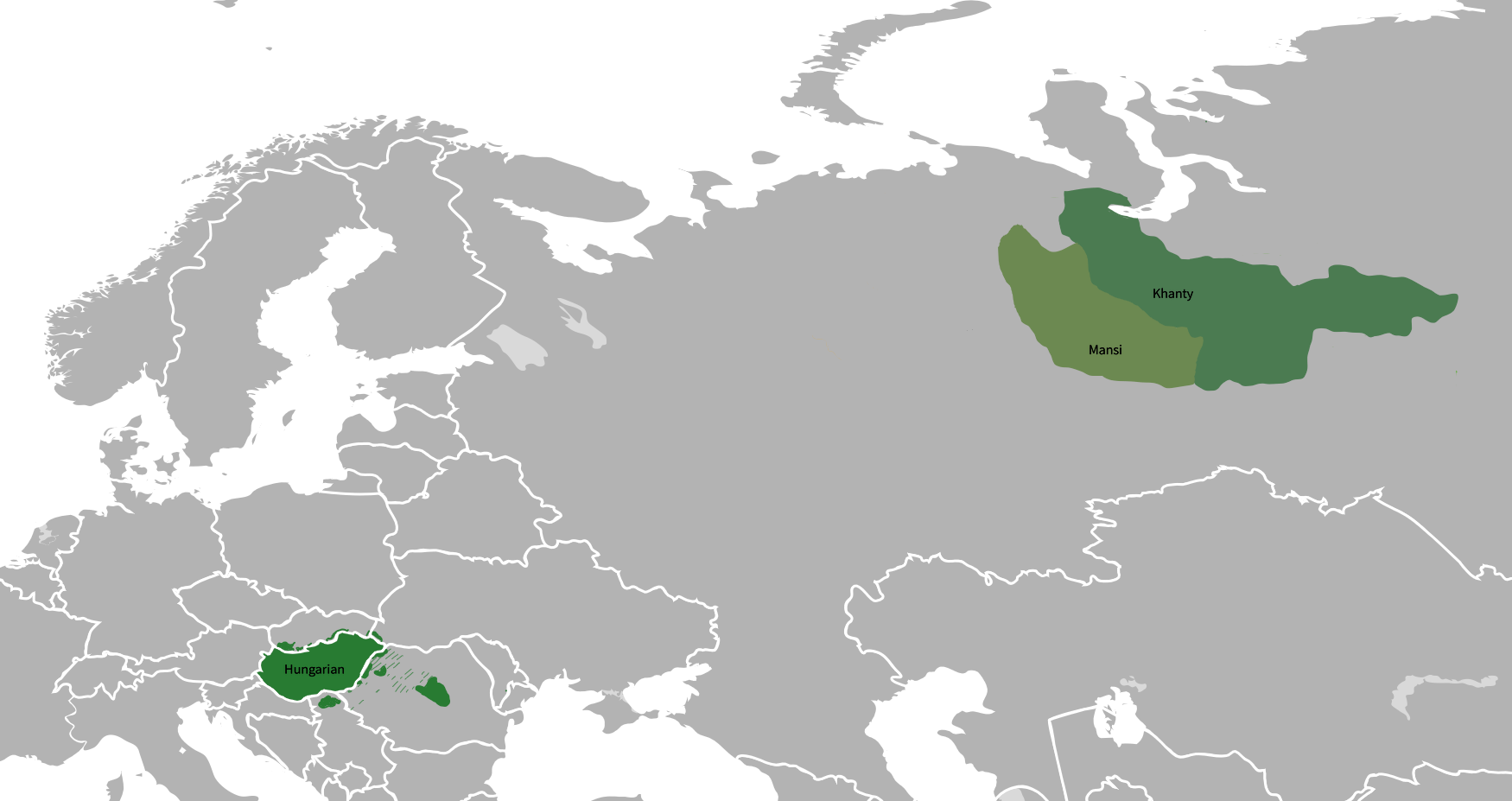 map showing the location of Ugric languages today