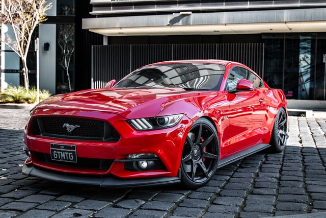 A red Ford Mustang